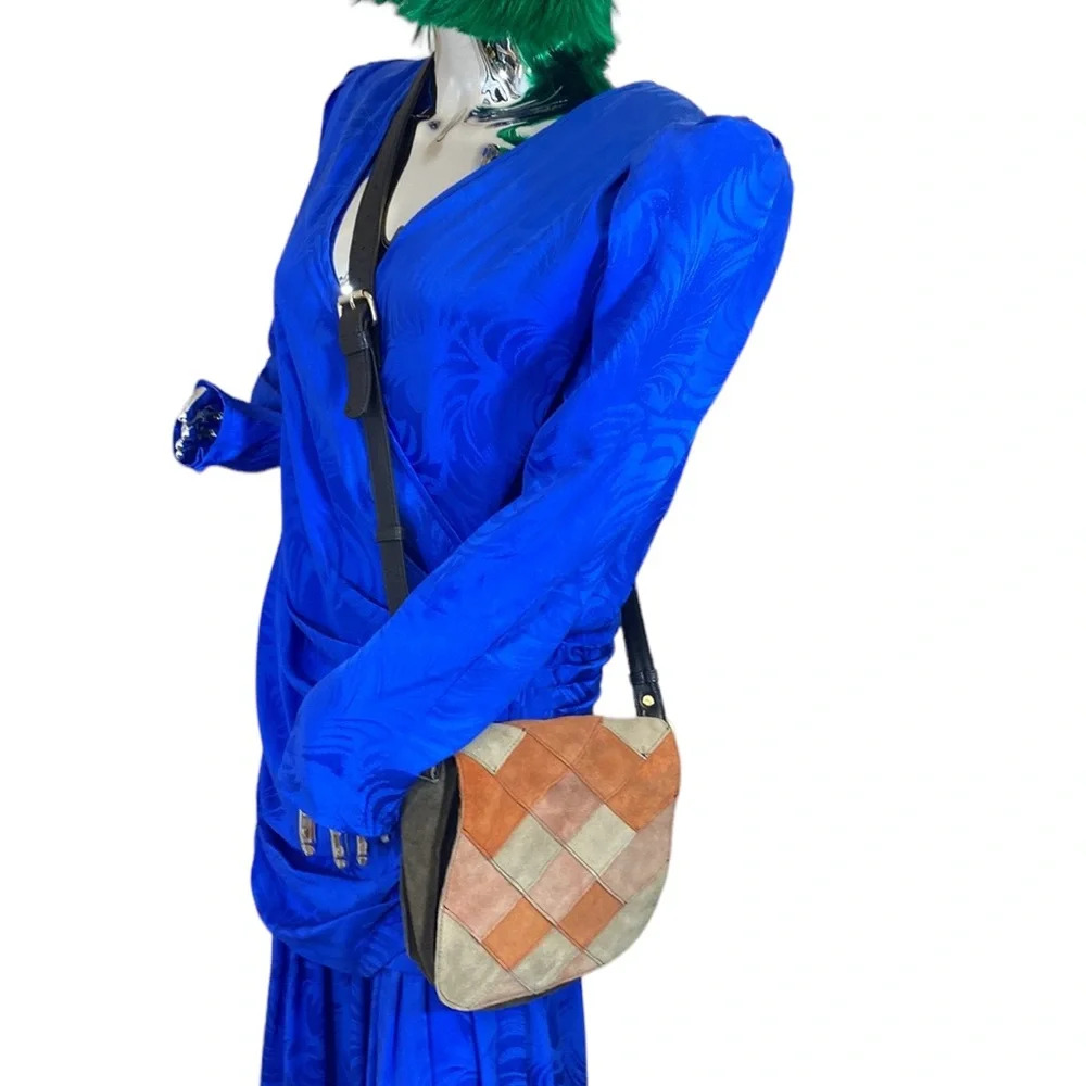 Brampton London Crossbody Bag Womens OS Patchwork Suede Leather Diamond Argyle‎